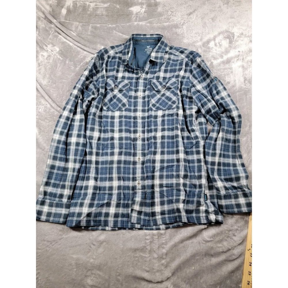 Kuhl Shirt Men's Medium Blue‎ Plaid Dillingr Flannel Button Chest Pocket